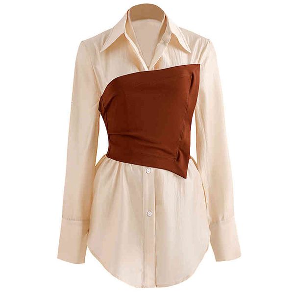 

women's blouses & shirts [ewq] long sleeves slim fit with corset high waist female autumn trendy for office women lapel collar rzgb, White