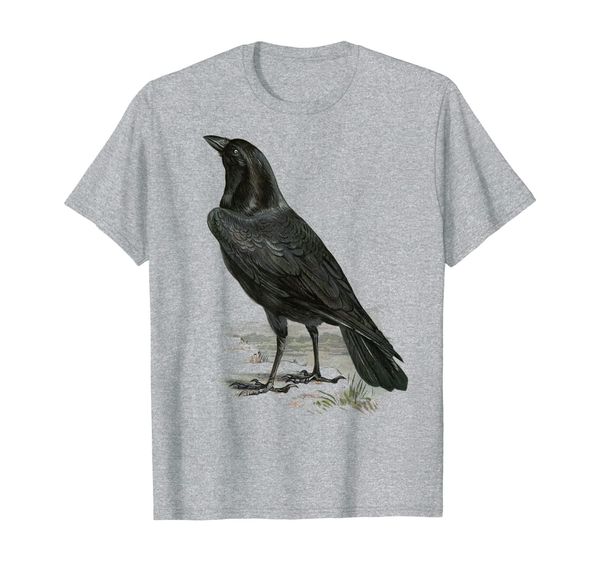 

raven vintage illustration crow t-shirt, White;black