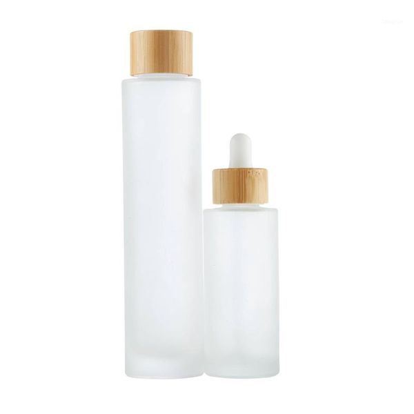 

storage bottles & jars 10pcs empty 100ml 120ml 150ml glass shampoo bottle lotion pump with bamboo lid frost dropper cosmetic jar
