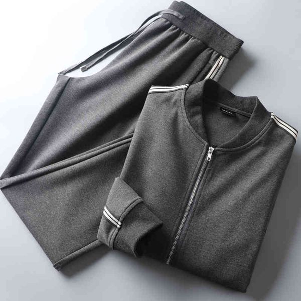 

tracksuit shirt mens sets (sweatshirts+pants) luxury stand collar zipper sweatshirt men autumn and winter slim fit man set with pants, Gray