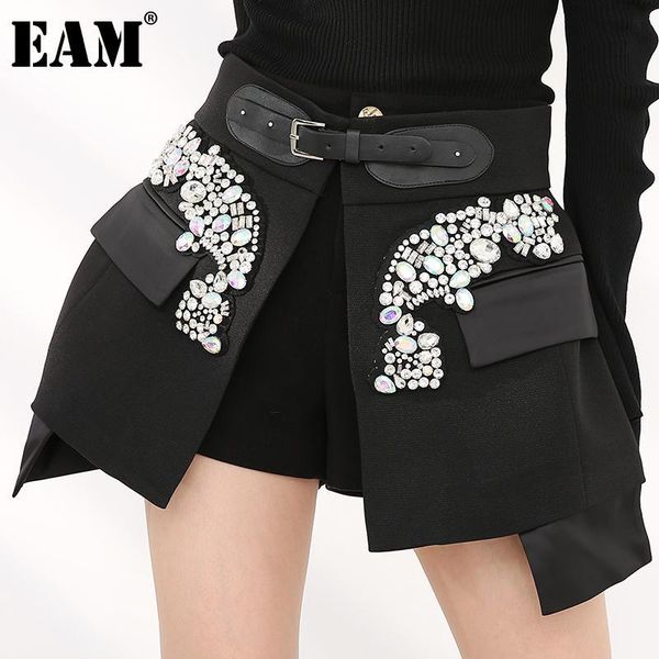 

skirts [eam] high waist rhinestones irregular temperament mini half-body skirt women fashion tide spring autumn 2021 jy75801, Black