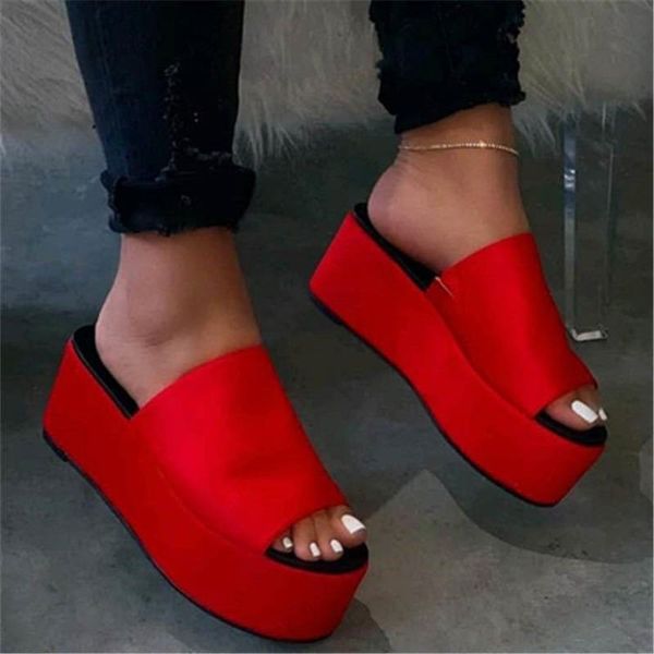 

slippers 2021 summer sandals women wedges shoes comfortable pumps high heels all-match women's zapatillas mujer, Black