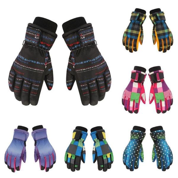 Guanti senza dita Ragazzi Ragazze Outdoor Inverno Caldo Addensare Stampa Guanti impermeabili Bambini Bambini Guanti Antivento Neve Sci Dito pieno