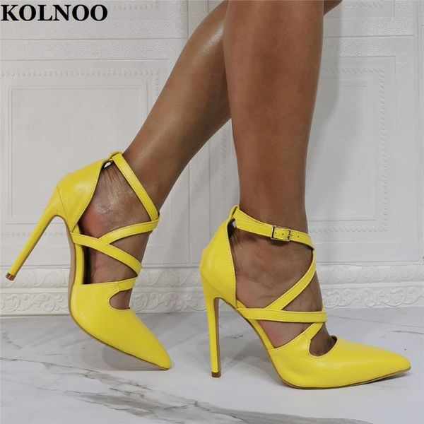 

dress shoes kolnoo handmade ladies stiletto heels pumps cross-buckle strap faux-leather pointy party prom evening fashion court, Black