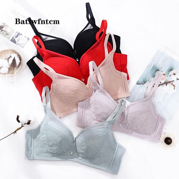 

bras 2021 half-piece rimless girl's underwear gathered small chest lace bra healthy soft cup, Red;black