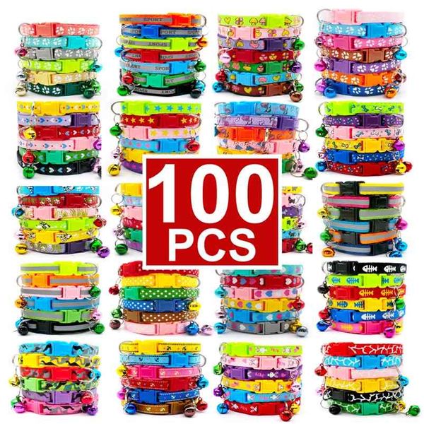Großhandel 100 Stücke Halsbänder für Hundehalsband mit Glocken verstellbare Halskette Haustier Welpen Kätzchen Kragen Zubehör Pet Shop Produkte 210729