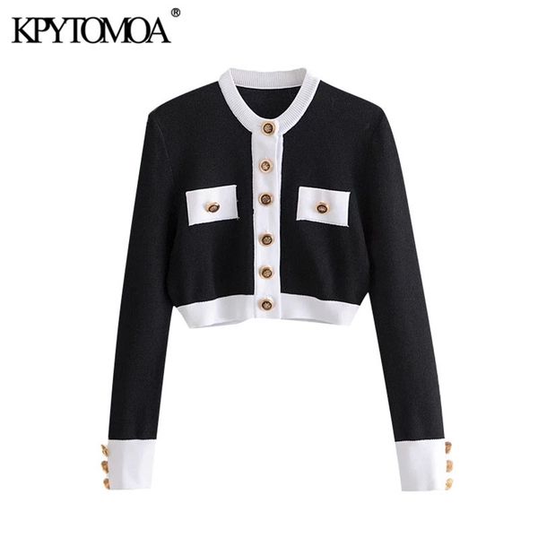

women fashion with buttons cropped knitted cardigan sweater o neck long sleeve female outerwear chic 210420, White;black