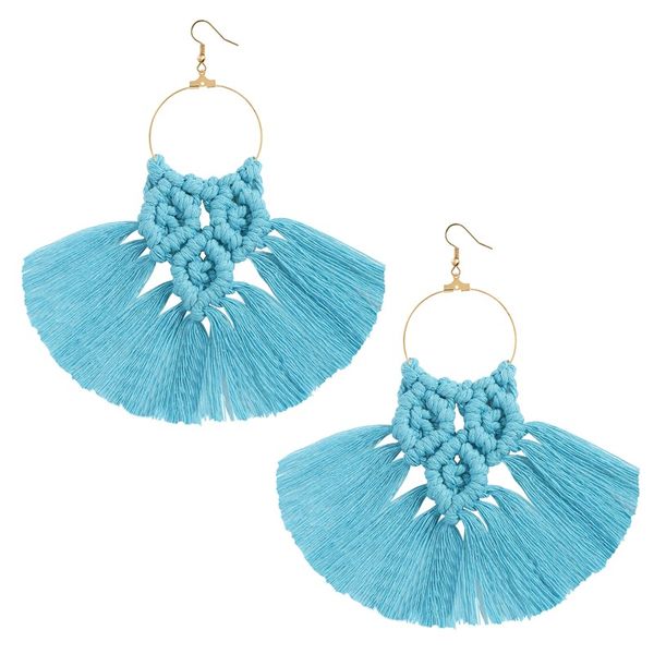 

boho ethnic colorful tassel dangle earrings handmade cotton thread fringed knotted pendant chandelier earring for women jewelry, Silver