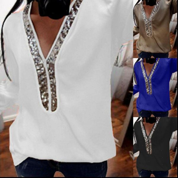 

autumn long sleeve v neck womens shirt office ol work loose streetwear blusa feminina plus size l 5xl, White