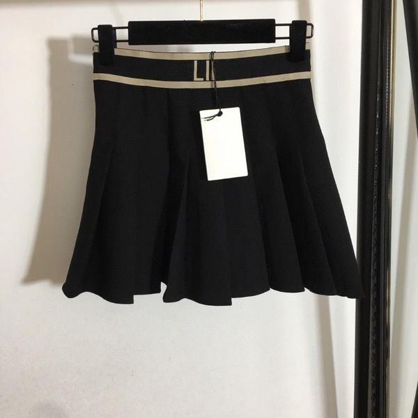 

skirts luxury spring women letters woven letter ribbon elastic waist pleated skirt, Black