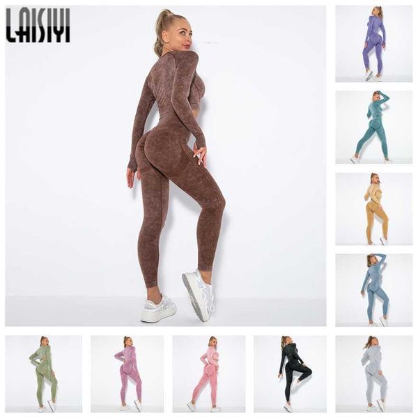 

seamles fitness sets female sport gym suits wear running clothes workout suit long sleeve crop leggings 210930, White