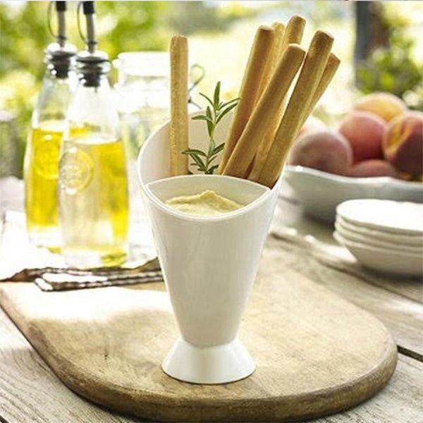 

dishes & plates creative french fries cone cup with removable dip white plastic fun snack stand holder for party bar serving tools