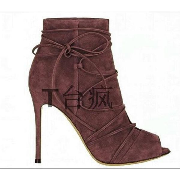 

boot designer suede high heel ankle lace-up peep dress wedding party women's toe shoes short women plus size boots, Black
