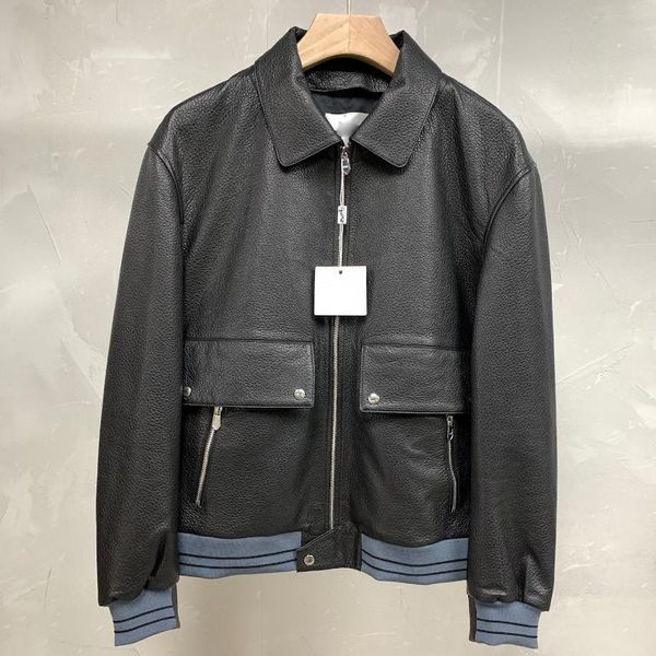 

men's jackets andonaimi lychee pattern sheepskin casual leather jacket collar detachable baseball uniform version clothes, Black;brown