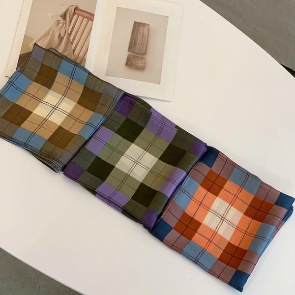 

scarves 70*70 printing lattice small square scarf silk like women's thin fashion, Blue;gray