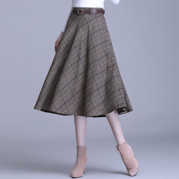 

skirts 2021 plaid women's spring and summer high waist a-line is thin, swing umbrella skirt, large size ffy medium length, Black