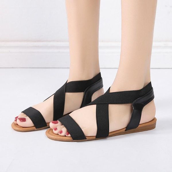 

women low heel anti skidding beach shoes cross strap sandals peep-toe, Black