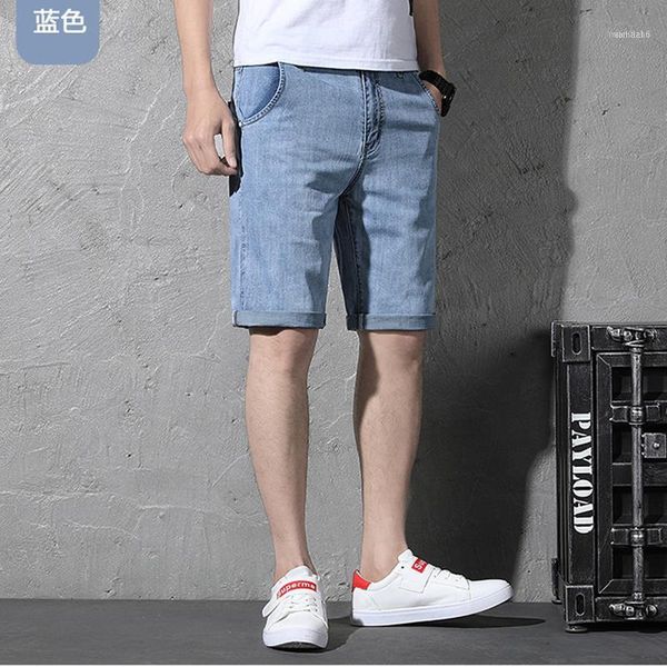 

men's jeans summer casual denim shorts men stretch designer distressed knee length soild color jeans1, Blue