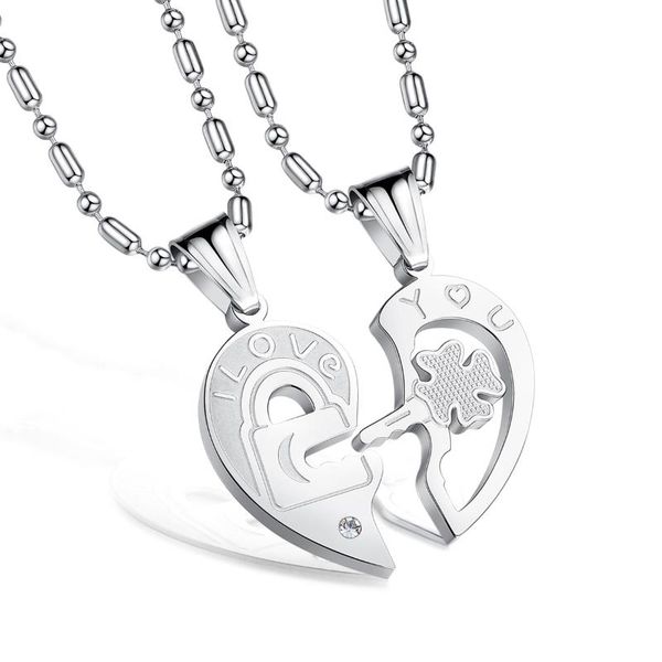 

pendant necklaces key & lock design heart shape couple necklace stainless steel choker, Silver