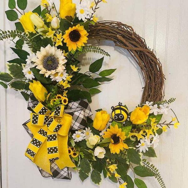 

simulation leaf bee sunflower wreath artificial garland wedding party hanging pendants nordic garden decor decorative flowers & wreaths