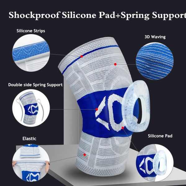 

1pcs knee support spring brace compression sleeve elastic kneepad gym sports basketball volleyball running protector elbow & pads, Black;gray