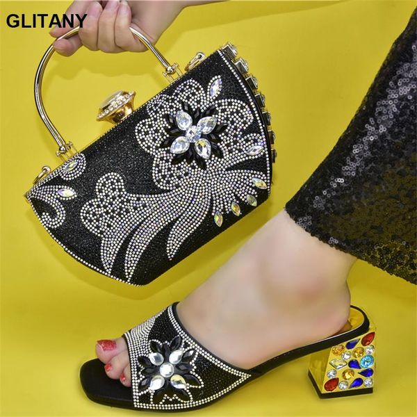 

dress shoes latest design party italian shoe bag set rhinestone wedding with matching bags for italy pu, Black