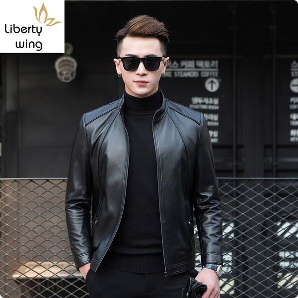 

men's leather & faux arrival autumn mens casual sheepskin genuine jackets fashion coat for male motorcycle blouson cuir homme, Black