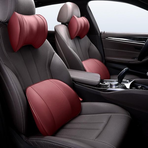 

seat cushions car pu neck pillow lumbar waist support headrest pillows back cushion supports memory foam covers auto accessories