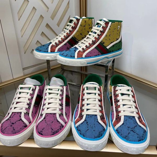 

luxurys designers tennis 1977 sneaker canvas shoe beige blue washed jacquard denim ace rubber sole embroidered vintage casual sneakers, Black