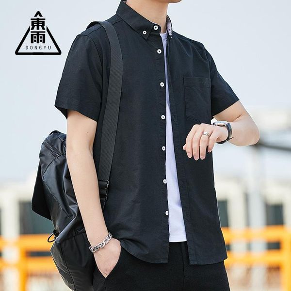 

men's casual shirts dongyu 2021 spring and summer cotton oxford spinning short sleeve shirt trend loose, White;black