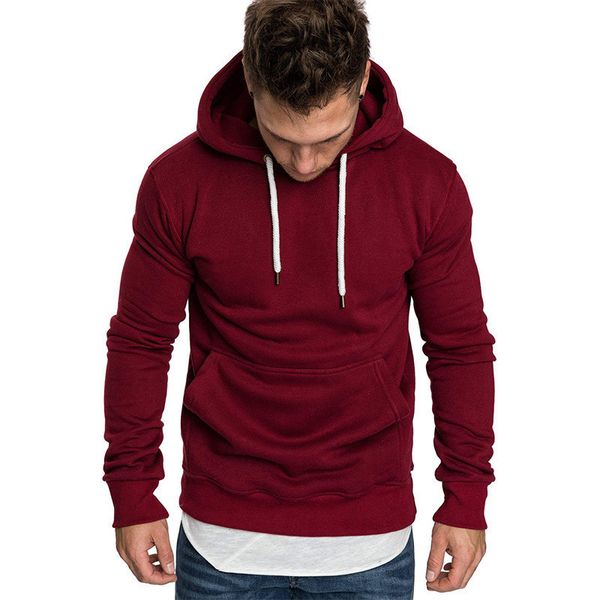 

mens sweater straight sports men's blank sweater solid autumn and winter fleece hooded, Black