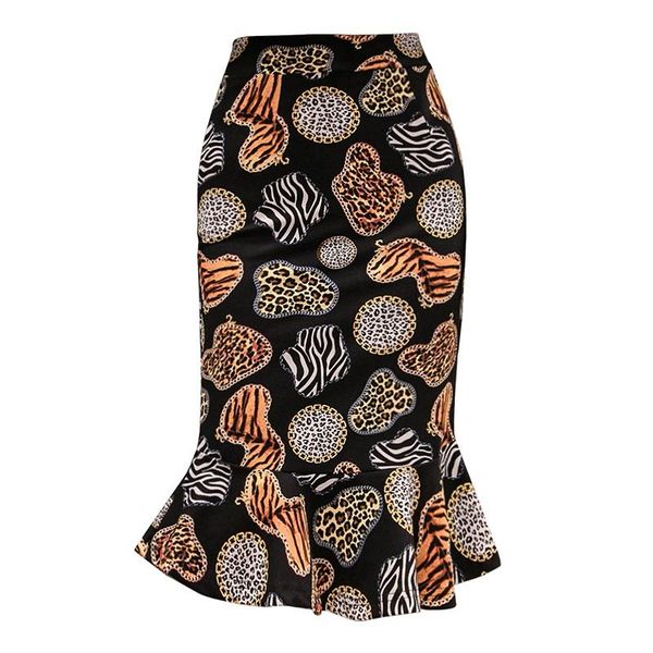 

skirts womens mid-calf empire ruffles print office lady cotton 2021 summer koeran plus size women skirt, Black