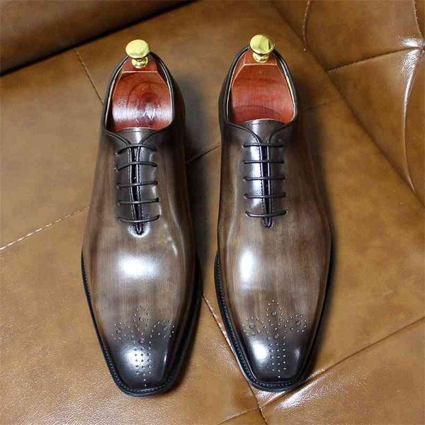 

big size 6-13 oxford shoes genuine leather men shoes whole cut classic dark brown formal business wedding dress shoes for men 210330, Black