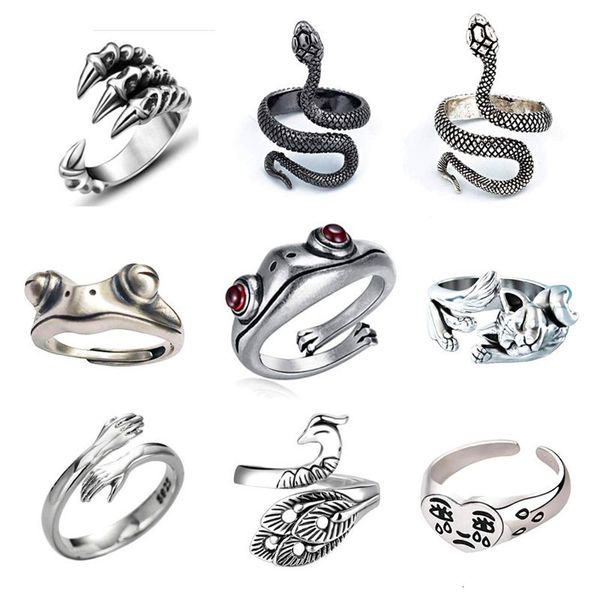 

frog snake animal ring set, Silver