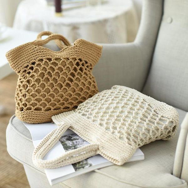 

straw woven bag beach hand held solid cotton thread hook chaosen style waist bags
