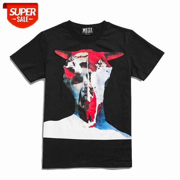 

t shirt summer youth men's fashion casual short-sleeved t-shirt tide brand devil sheep head print couple wear #ty5n, White;black