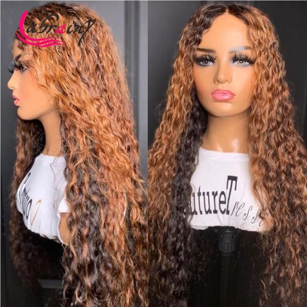 

highlight hd transparent honey blonde lace frontal human hair wigs colored curly remy wig pre plucked bleached knots 13x6x1, Black;brown