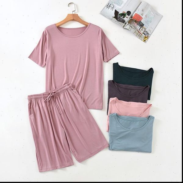 

summer modal pajamas with womens sleepwears shorts short sleeve homewear home clothes lounge wear suit, Black;red