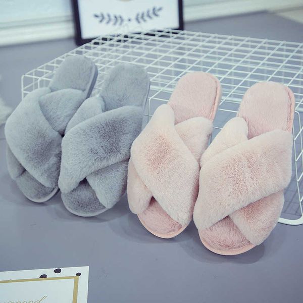 

cross wool women's autumn winter new low heel flat bottom simple warm and comfortable plush home floor slippers, Black