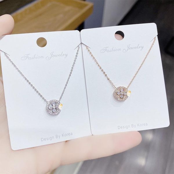 

chains japanese and korean fashion elegant zircon clover necklace round women's clavicle chain ornament petal, Silver
