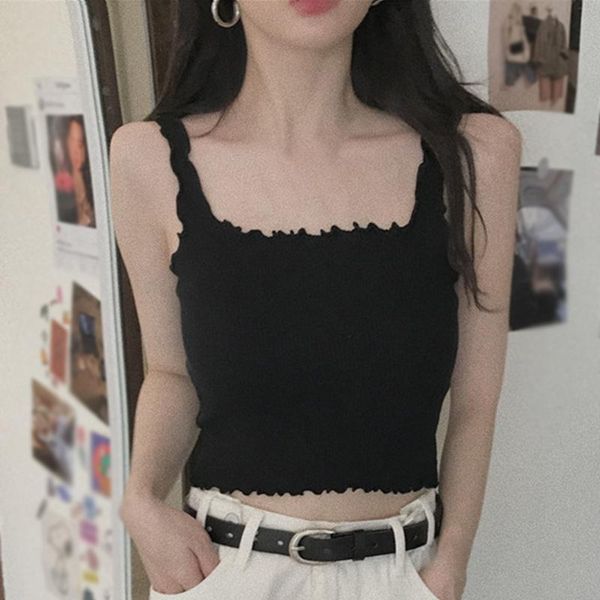 

women's tanks & camis 2021 camisoles summer short stringy selvedge solid color knit bottoming tank fashion, White