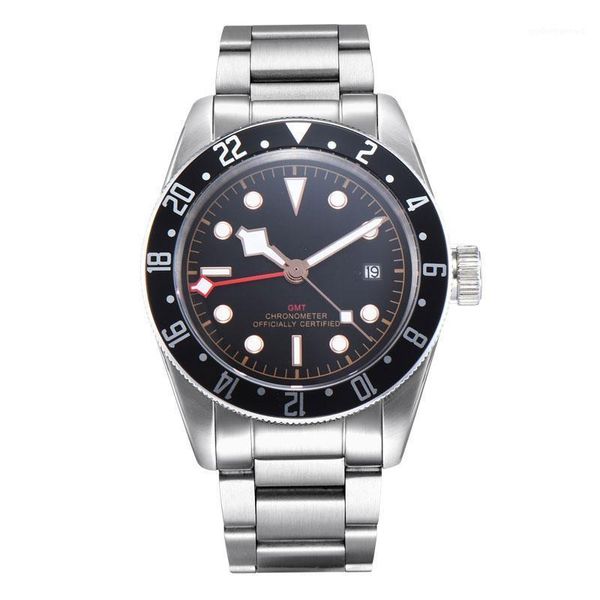 

men watch sapphire gmt41mm sterile luxury brand mechanical automatic military sport calendar clock 316l steel belt wristwatches, Slivery;brown