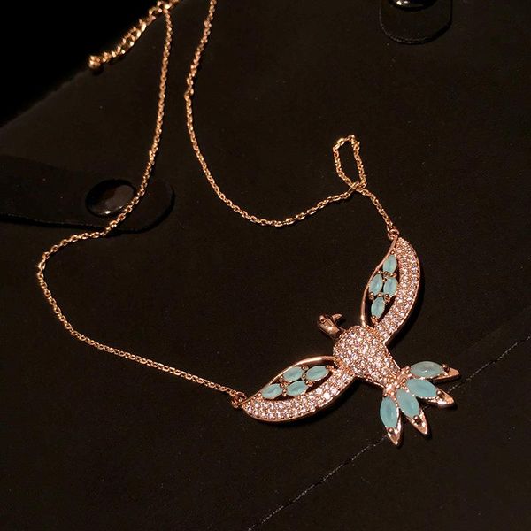 

chains bohemian bird necklace pendant retro-national style diamond 3d color zircon angel, Silver