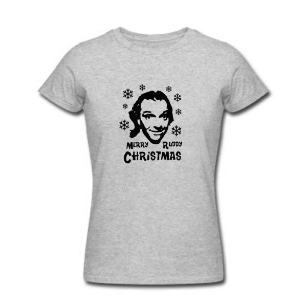 

Ladies Bottom Christmas Tshirt - Womens MERRY RUDDY CHRISTMAS - Rik Rick Mayall, White;black