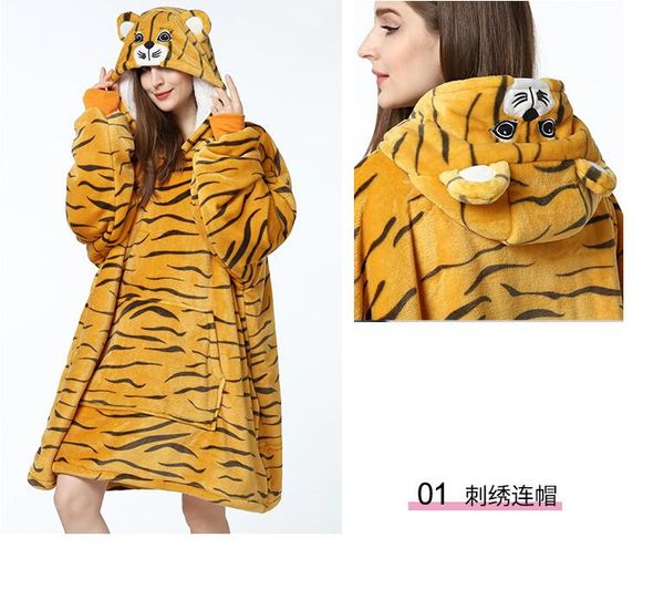

women's home sleepwear printed lazy clothes pullover fleece hooded tv blanket outdoor function cold-proof clothing, Black;brown