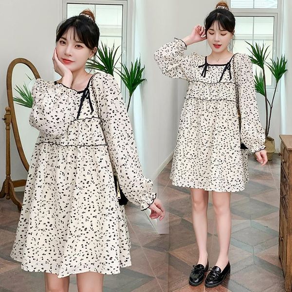 

maternity dresses 8291# dress fashion arrived square collar long sleeves floral loose plus size midi pregnant women mom, White