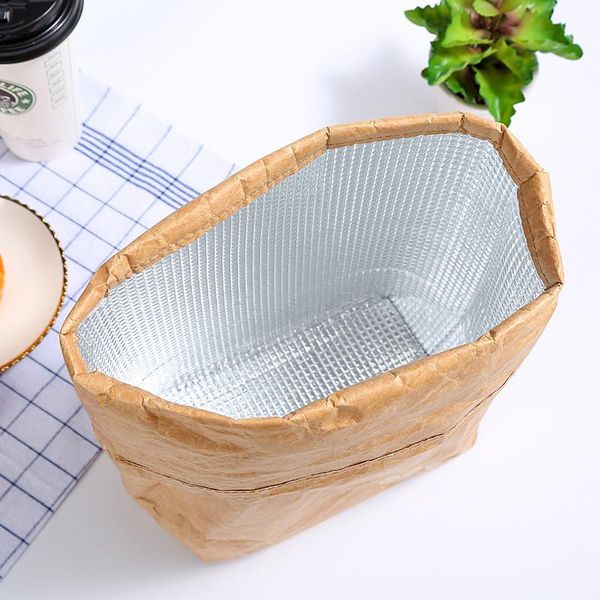 

foldable reusable leakproof bag large capacity lunch thermal insulation bags paper aluminum foil brown clutches organizer, Blue;pink