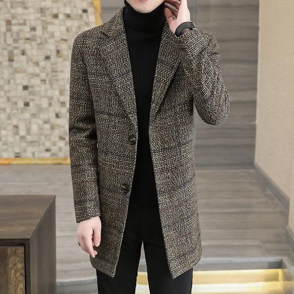 

men's wool & blends 2021 autumn winter trench coat jacket long slim casual business windbreaker men steetwear overcoat, Black