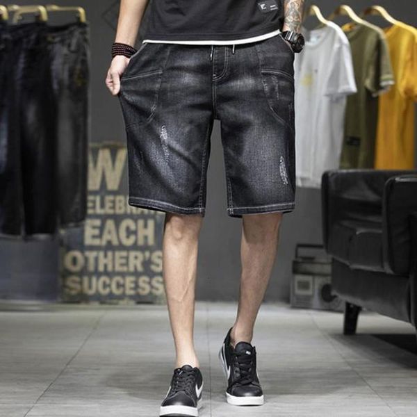 

men's shorts denim shorts fashion mens jeans elastic waist men's baggy cowboy short trousers five pants casual clothes jean men c, White;black