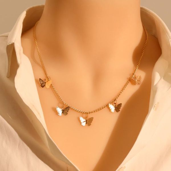 

chains lats gold silver color chain pendant butterfly necklace for women layered charm choker necklaces boho beach jewelry gift
